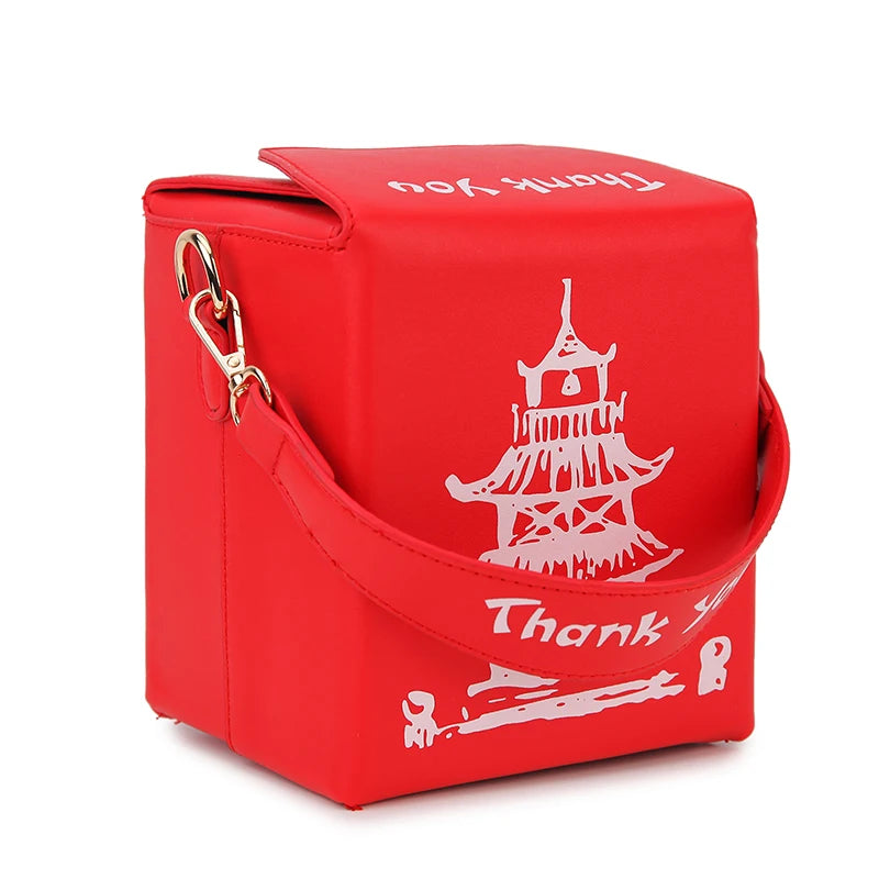 Novelty Chinese Takeout Box Crossbody Bag | Stylish PU Leather Shoulder Purse