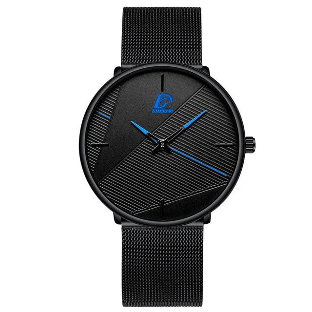 Minimalist Men's Ultra-Thin Quartz Watch | Stainless Steel & Mesh Dress Watch