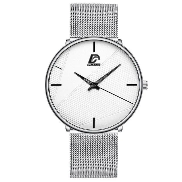 Minimalist Men's Ultra-Thin Quartz Watch | Stainless Steel & Mesh Dress Watch