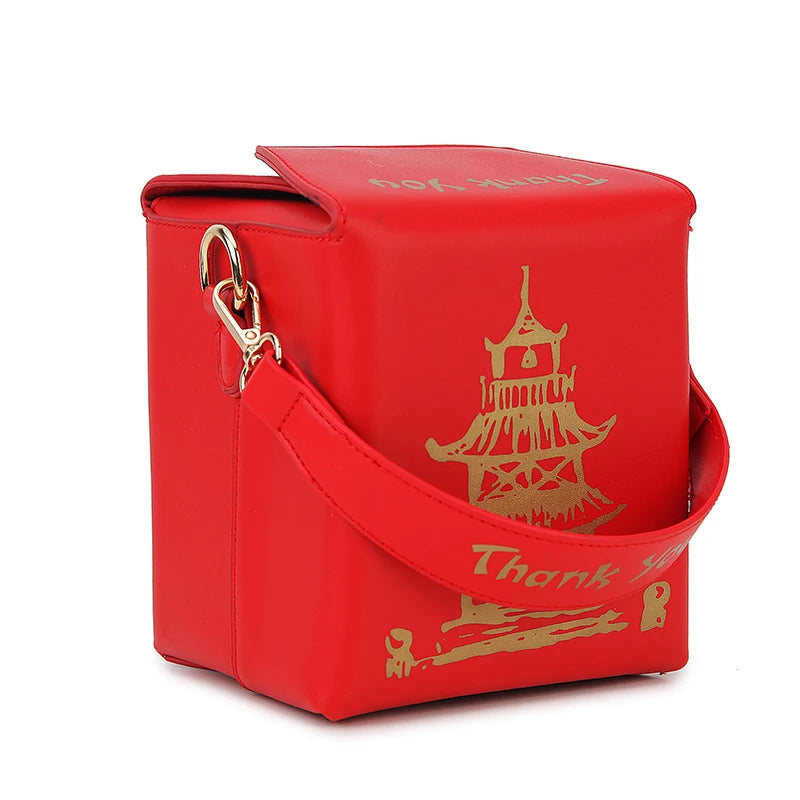 Novelty Chinese Takeout Box Crossbody Bag | Stylish PU Leather Shoulder Purse