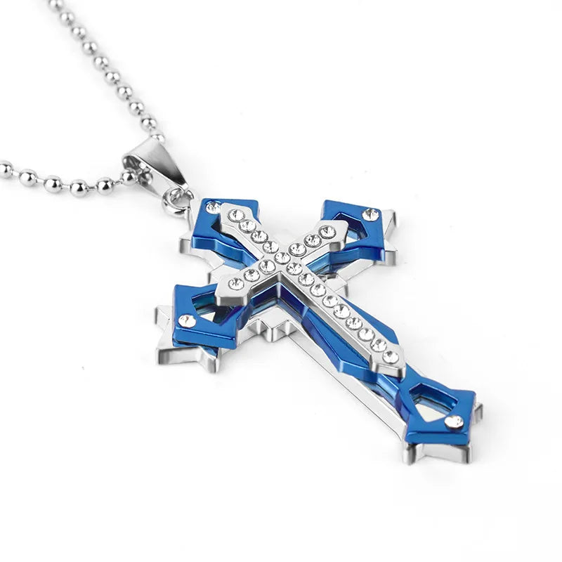 Diamond Cross Pendant Necklace | Gold & Silver Plated Religious Statement Jewelry