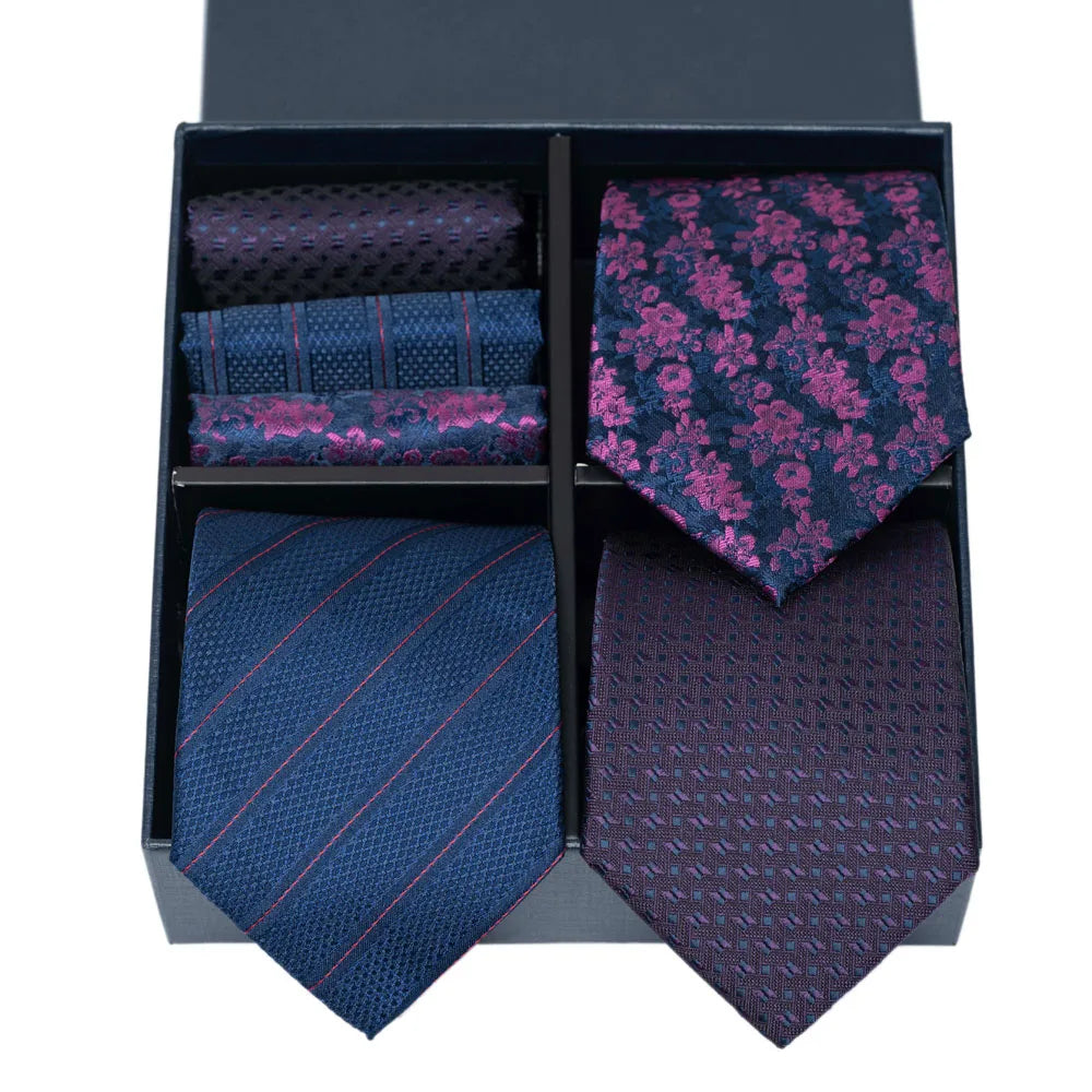 6-Piece Striped Silk-Touch Tie & Pocket Square Set | Gentleman's Wardrobe Box