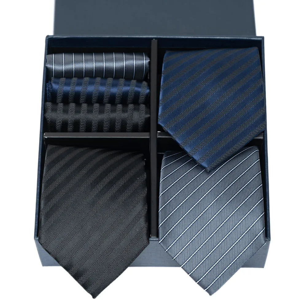 6-Piece Striped Silk-Touch Tie & Pocket Square Set | Gentleman's Wardrobe Box