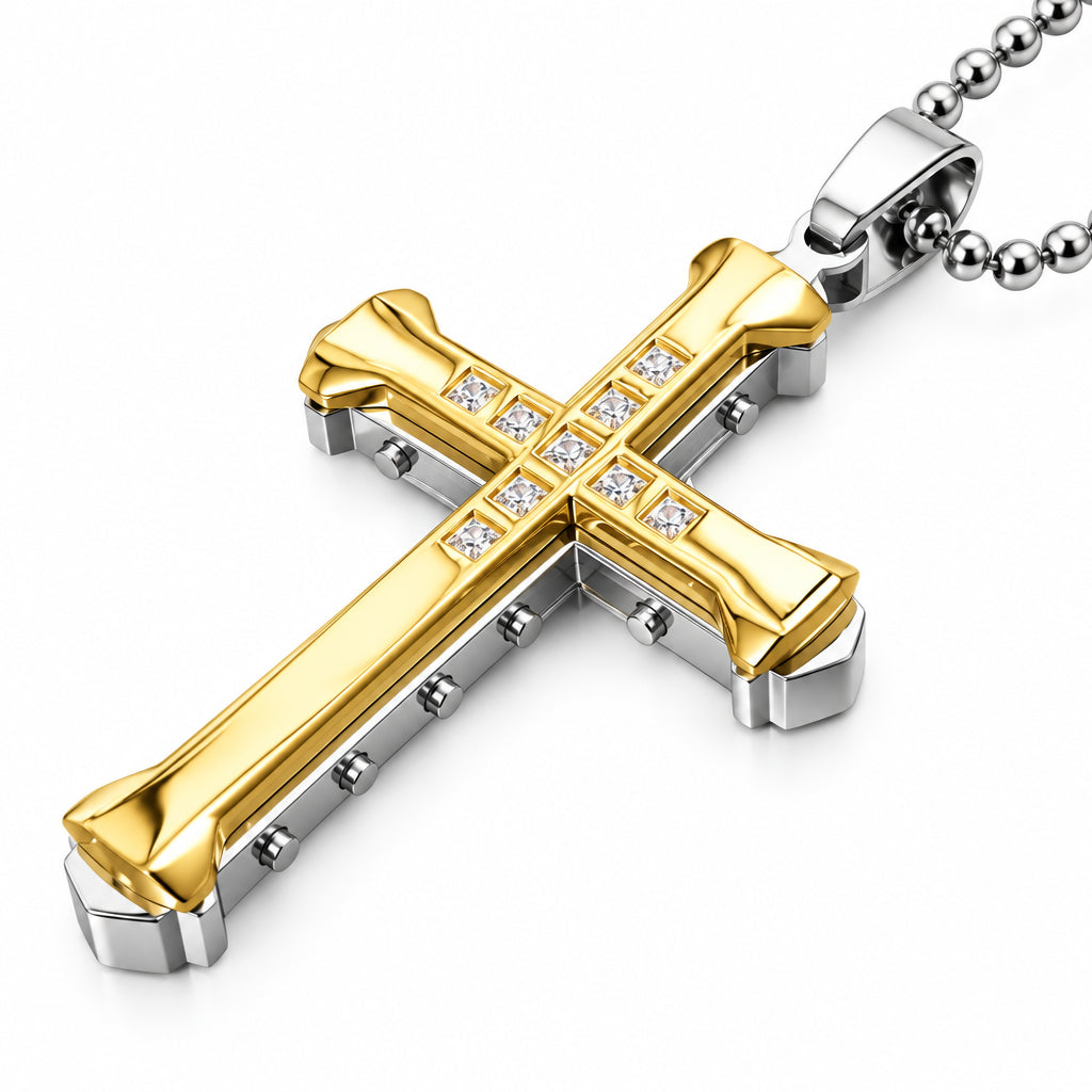 Diamond Cross Pendant Necklace | Gold & Silver Plated Religious Statement Jewelry