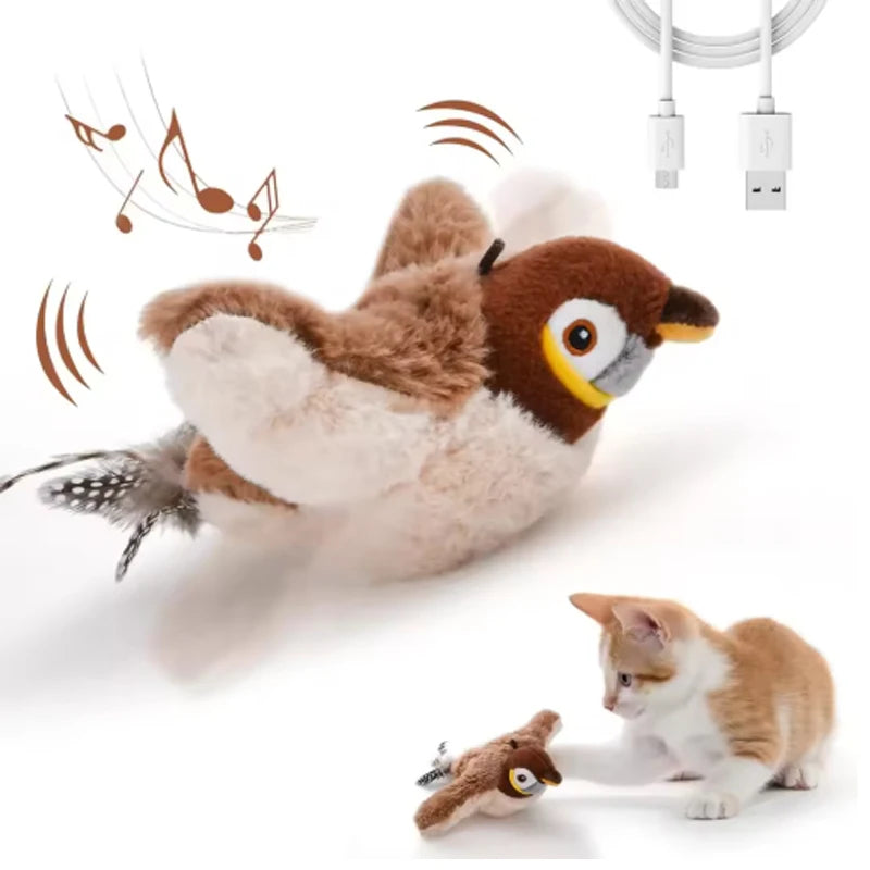 Interactive Rechargeable Chirping & Flapping Bird Pet Toy | Touch-Activated Plush for Cats & Dogs