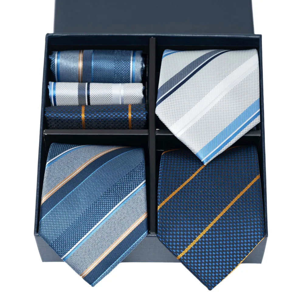 6-Piece Striped Silk-Touch Tie & Pocket Square Set | Gentleman's Wardrobe Box