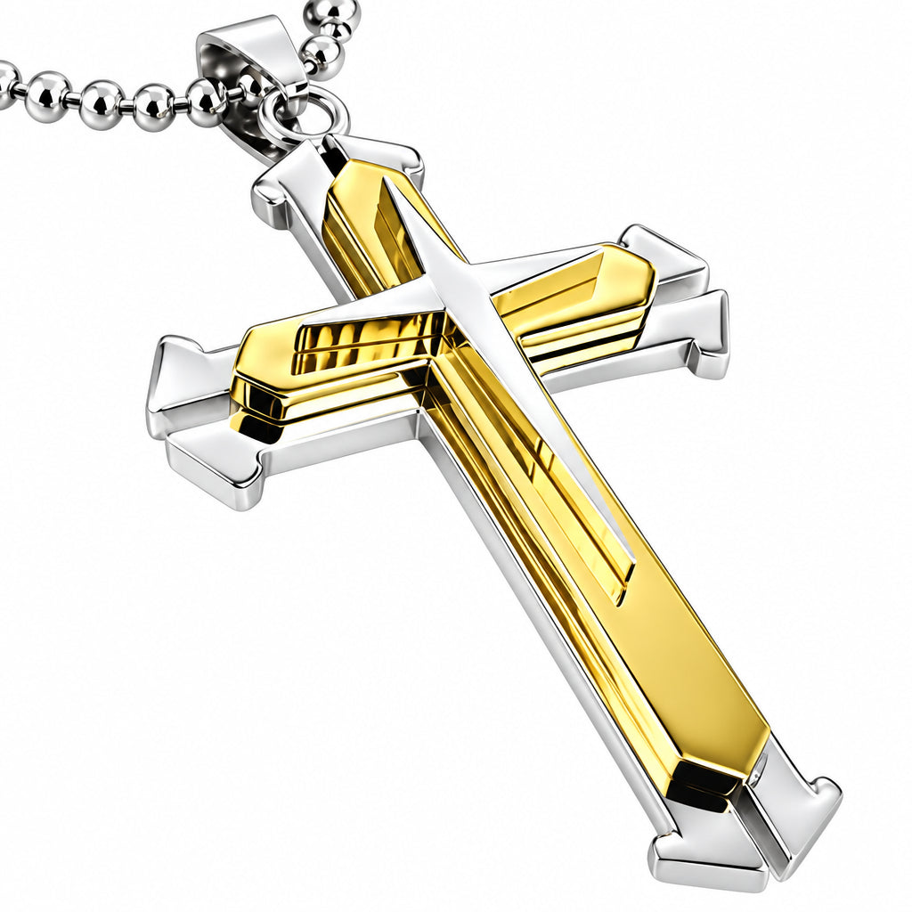 Diamond Cross Pendant Necklace | Gold & Silver Plated Religious Statement Jewelry