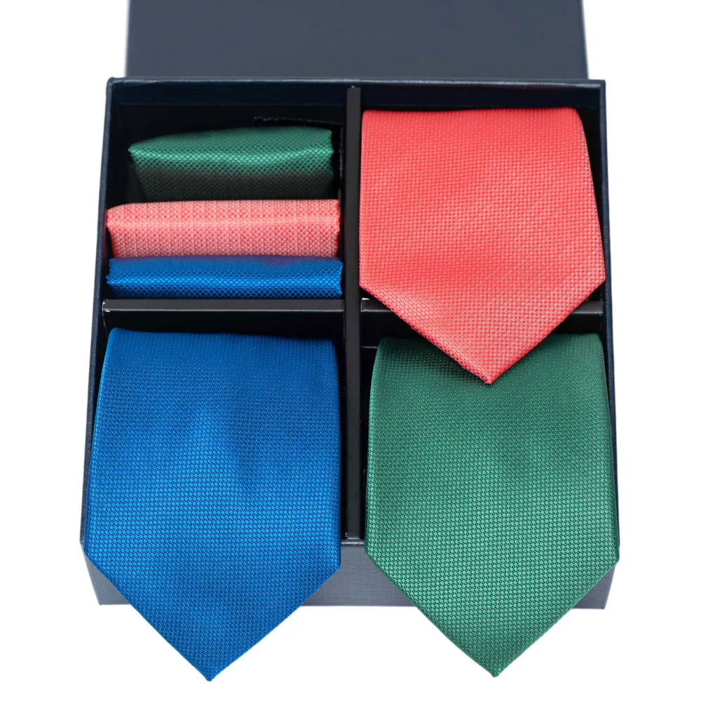 6-Piece Striped Silk-Touch Tie & Pocket Square Set | Gentleman's Wardrobe Box