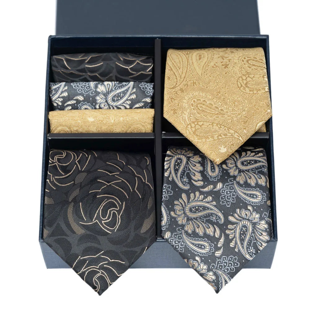 6-Piece Striped Silk-Touch Tie & Pocket Square Set | Gentleman's Wardrobe Box