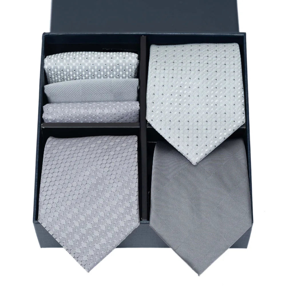 6-Piece Striped Silk-Touch Tie & Pocket Square Set | Gentleman's Wardrobe Box