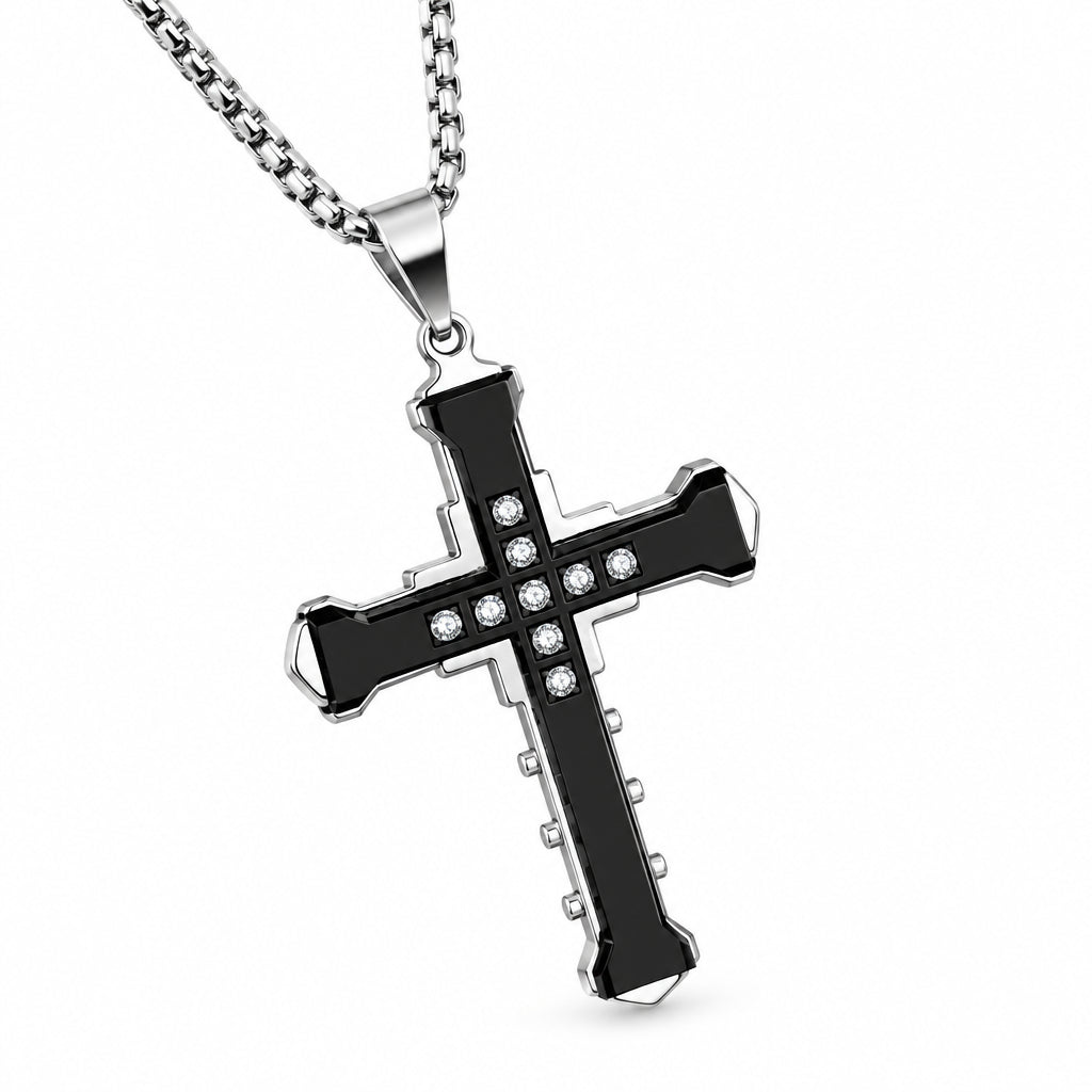Diamond Cross Pendant Necklace | Gold & Silver Plated Religious Statement Jewelry