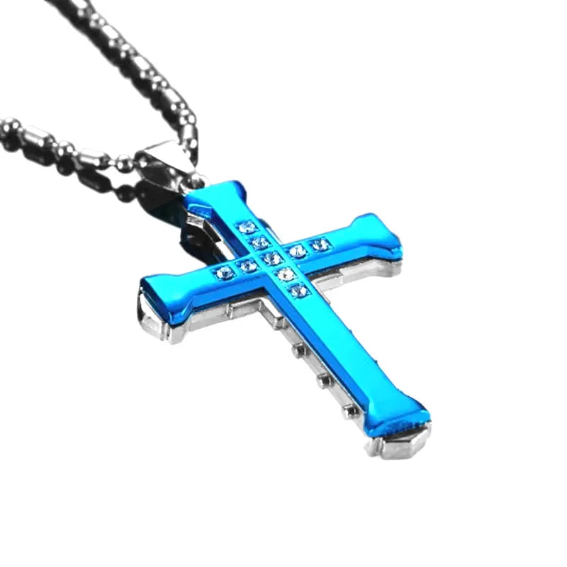 Diamond Cross Pendant Necklace | Gold & Silver Plated Religious Statement Jewelry