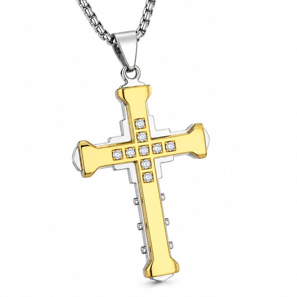 Diamond Cross Pendant Necklace | Gold & Silver Plated Religious Statement Jewelry