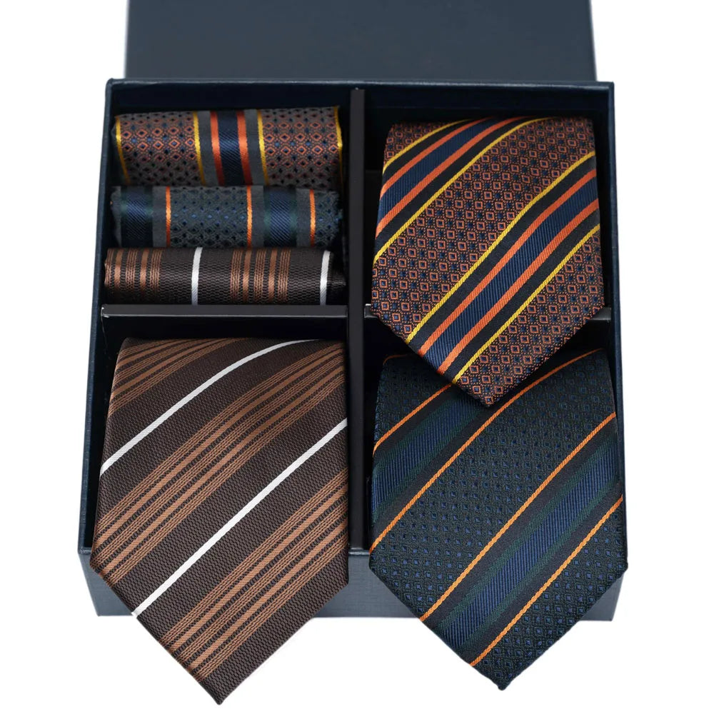 6-Piece Striped Silk-Touch Tie & Pocket Square Set | Gentleman's Wardrobe Box