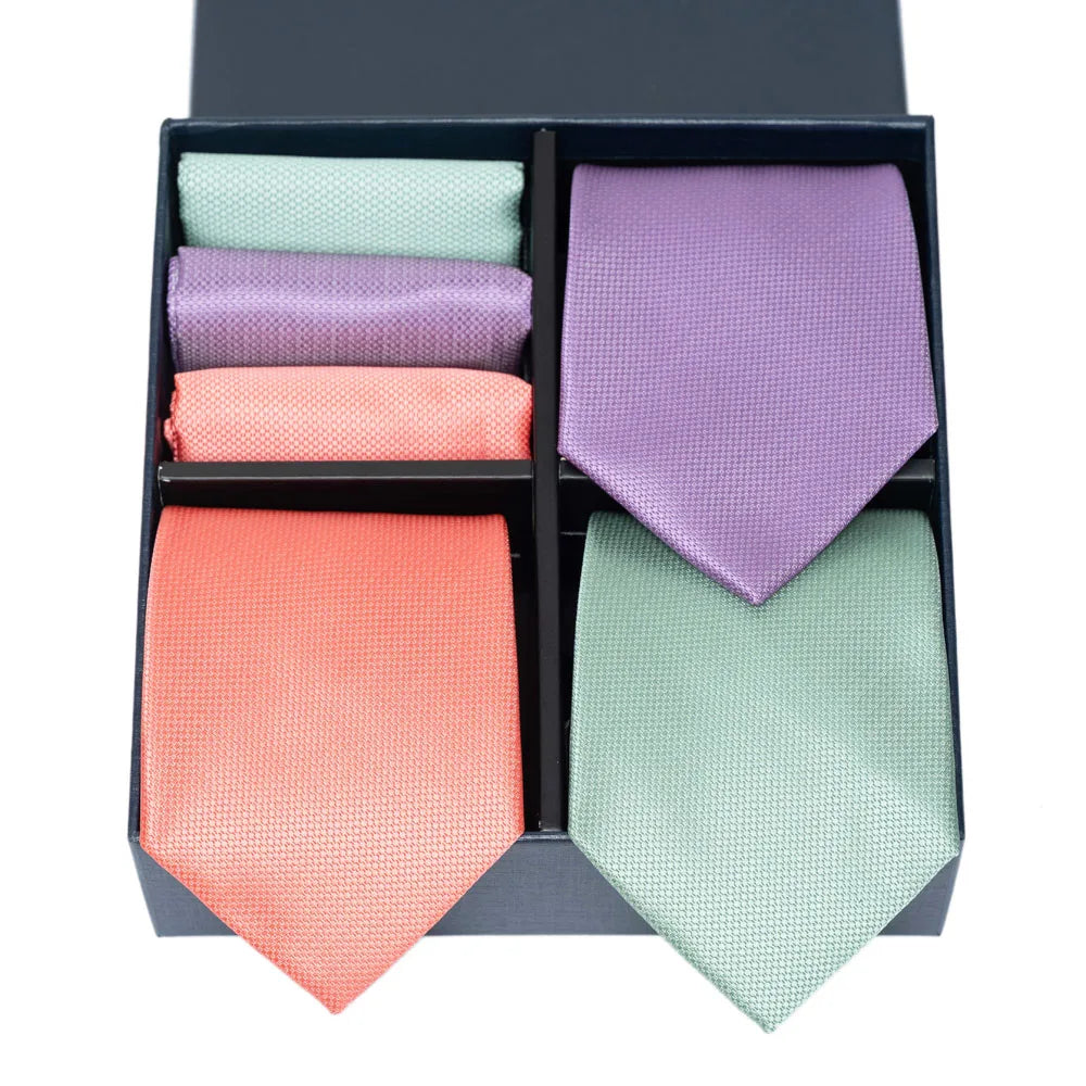 6-Piece Striped Silk-Touch Tie & Pocket Square Set | Gentleman's Wardrobe Box