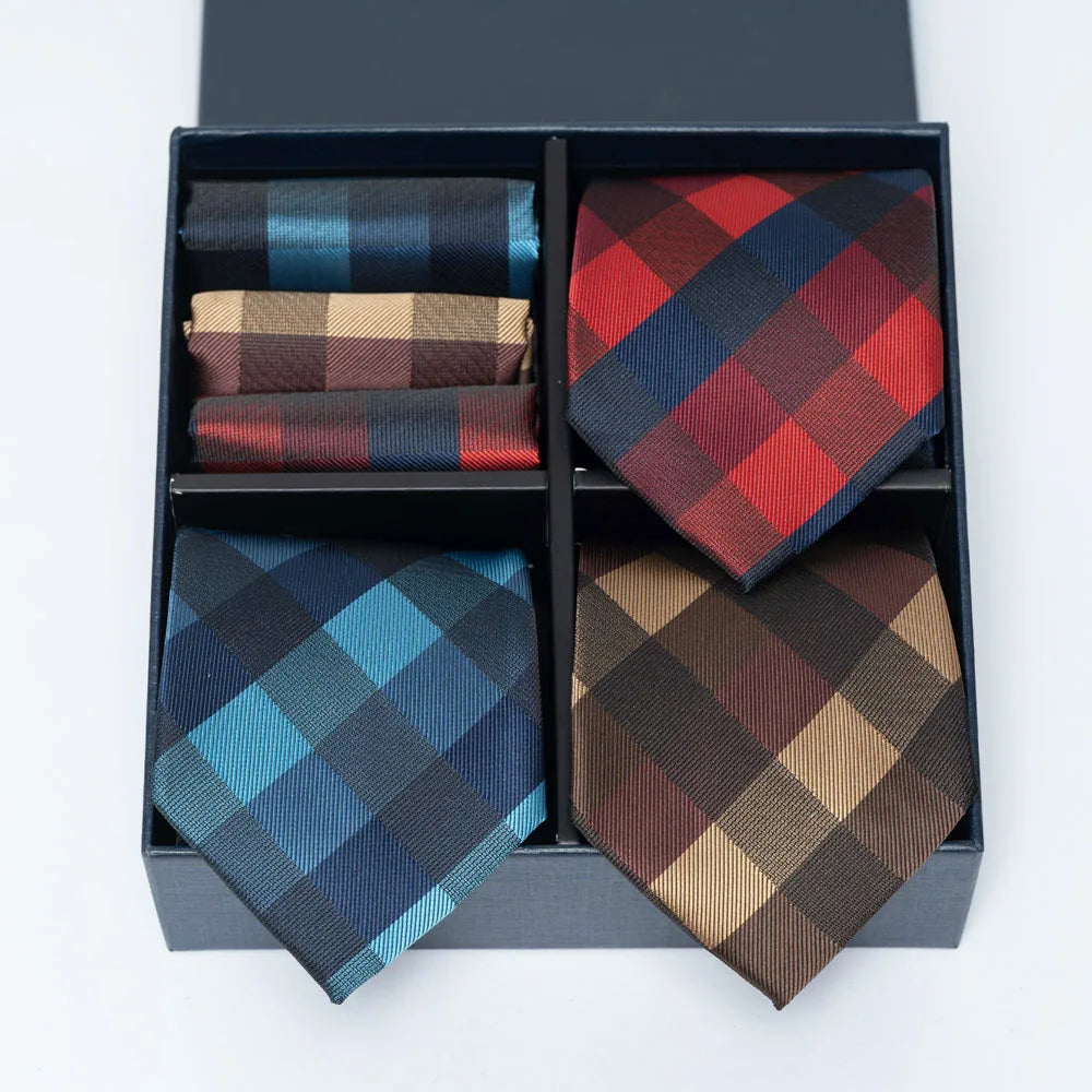 6-Piece Striped Silk-Touch Tie & Pocket Square Set | Gentleman's Wardrobe Box