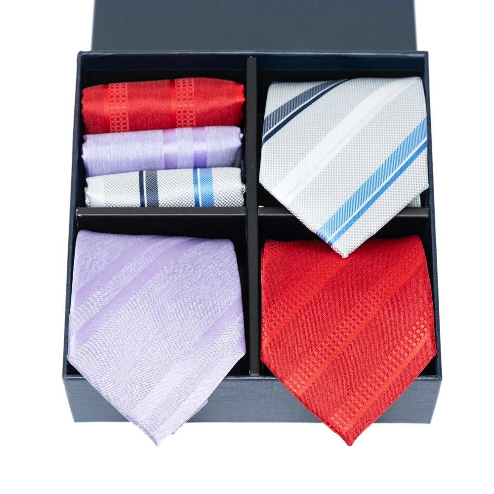 6-Piece Striped Silk-Touch Tie & Pocket Square Set | Gentleman's Wardrobe Box
