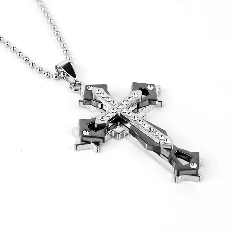 Diamond Cross Pendant Necklace | Gold & Silver Plated Religious Statement Jewelry