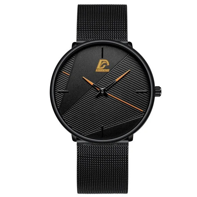 Minimalist Men's Ultra-Thin Quartz Watch | Stainless Steel & Mesh Dress Watch