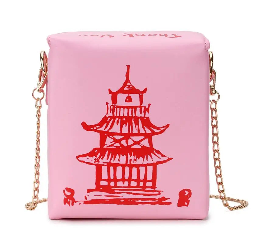 Novelty Chinese Takeout Box Crossbody Bag | Stylish PU Leather Shoulder Purse