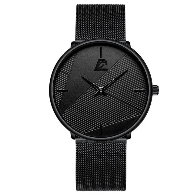 Minimalist Men's Ultra-Thin Quartz Watch | Stainless Steel & Mesh Dress Watch