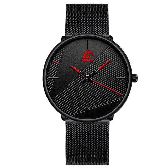 Minimalist Men's Ultra-Thin Quartz Watch | Stainless Steel & Mesh Dress Watch