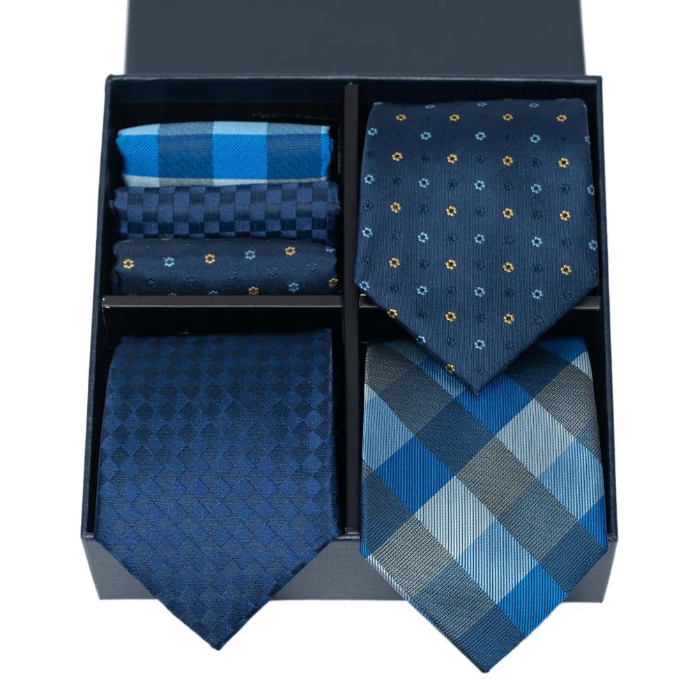 6-Piece Striped Silk-Touch Tie & Pocket Square Set | Gentleman's Wardrobe Box