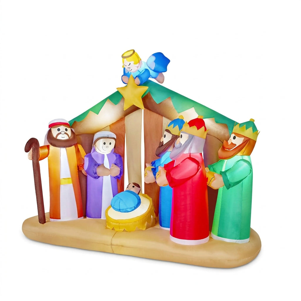 Illuminated Outdoor Christmas Inflatable Nativity Scene | LED Holy Family Blow-Up Yard Decoration (6.5 FT & 8 FT)
