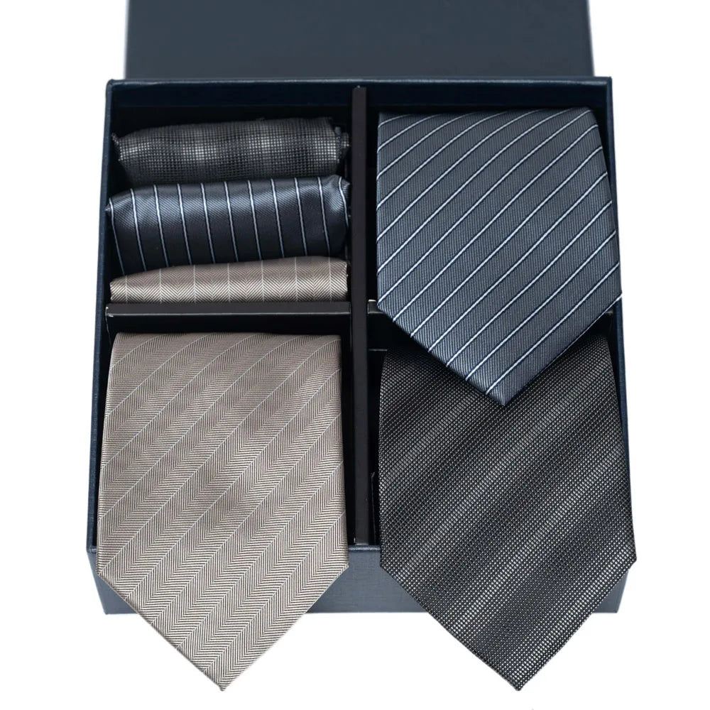 6-Piece Striped Silk-Touch Tie & Pocket Square Set | Gentleman's Wardrobe Box