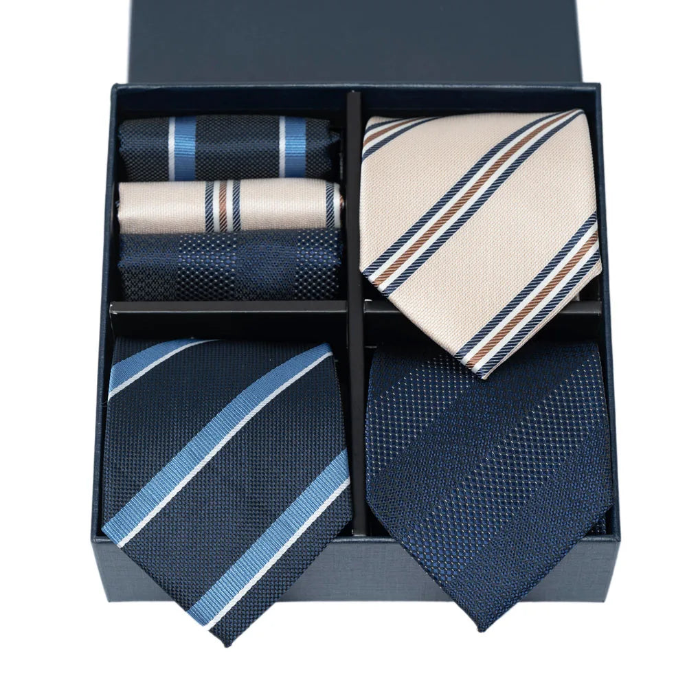 6-Piece Striped Silk-Touch Tie & Pocket Square Set | Gentleman's Wardrobe Box