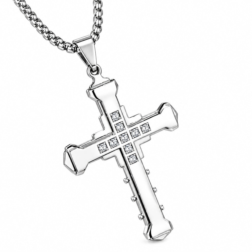 Diamond Cross Pendant Necklace | Gold & Silver Plated Religious Statement Jewelry