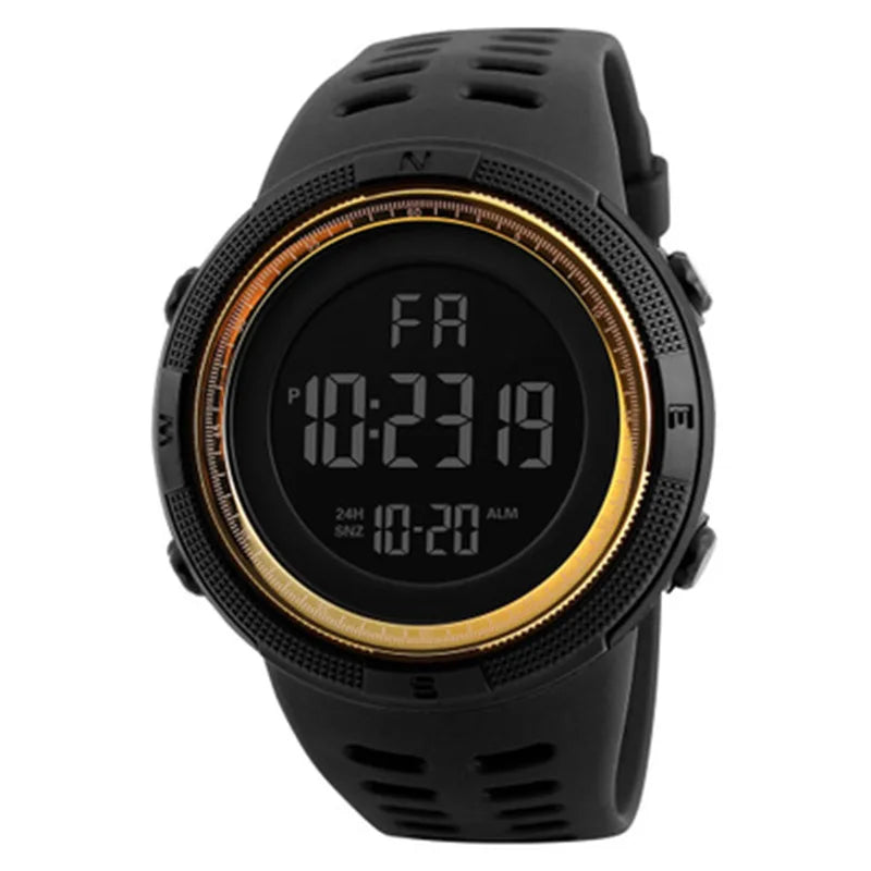 50mm Tactical Military Watch | Modern LED Digital Chronograph with Gold Accents