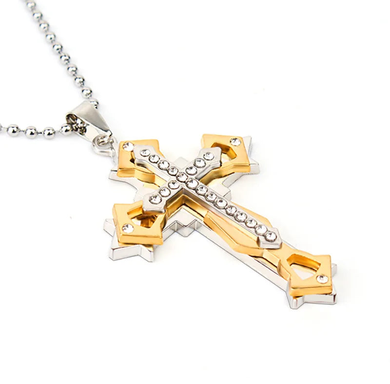 Diamond Cross Pendant Necklace | Gold & Silver Plated Religious Statement Jewelry
