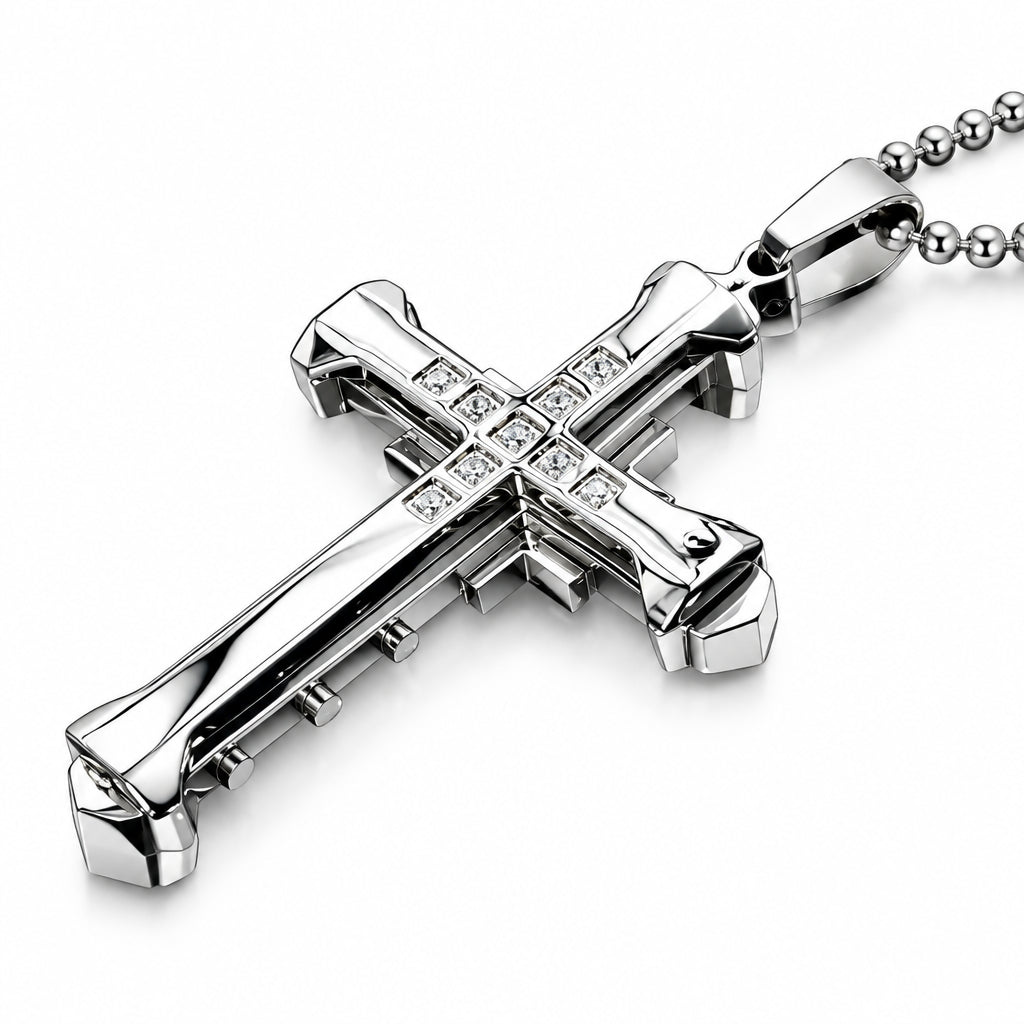 Diamond Cross Pendant Necklace | Gold & Silver Plated Religious Statement Jewelry