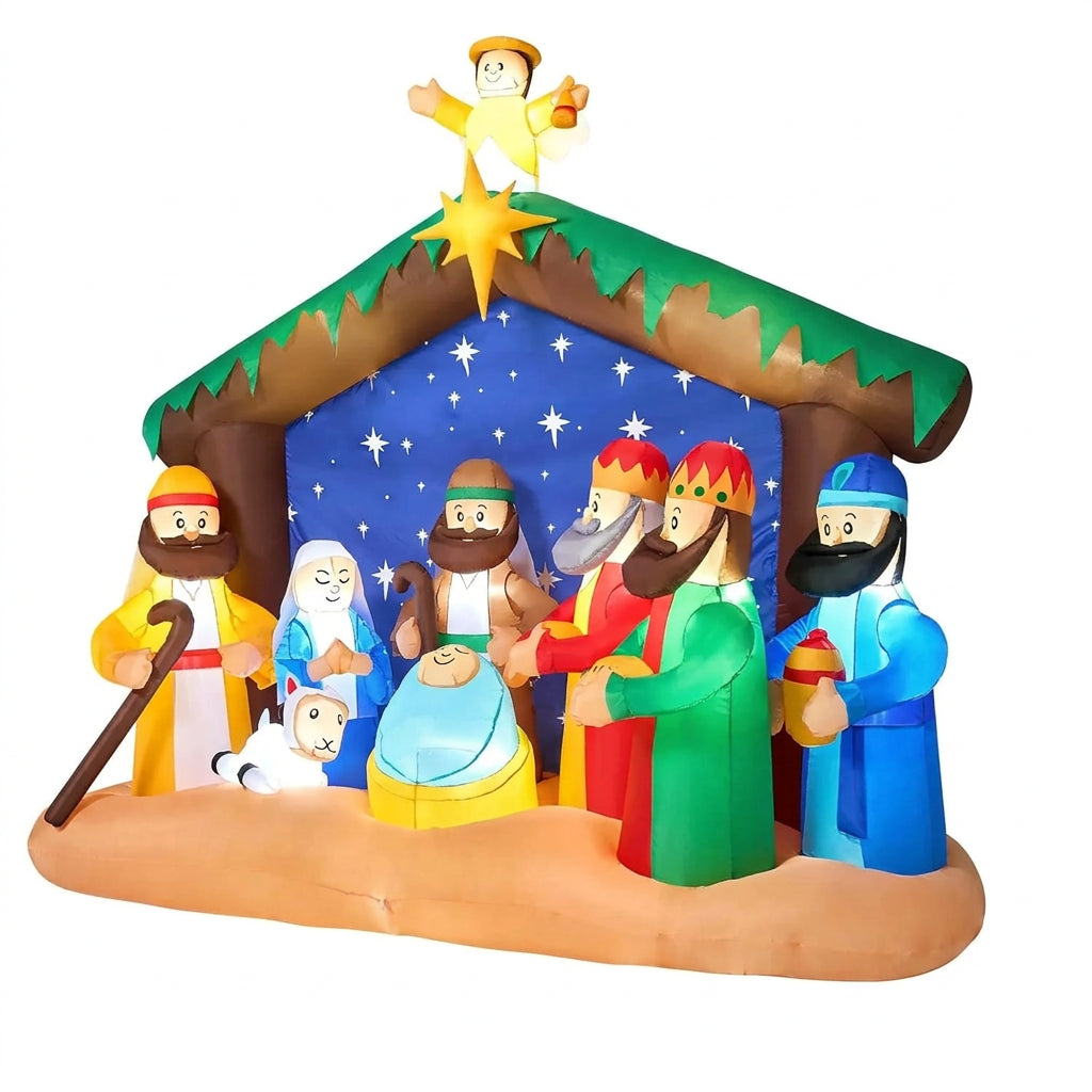 Illuminated Outdoor Christmas Inflatable Nativity Scene | LED Holy Family Blow-Up Yard Decoration (6.5 FT & 8 FT)