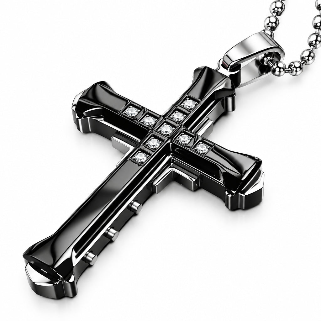 Diamond Cross Pendant Necklace | Gold & Silver Plated Religious Statement Jewelry