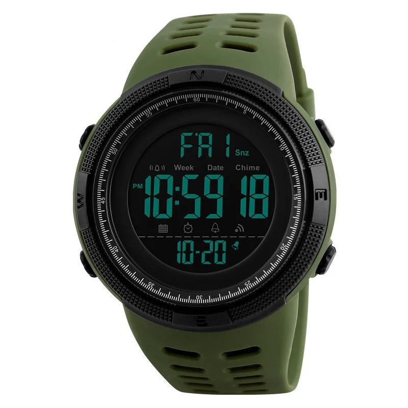 50mm Tactical Military Watch | Modern LED Digital Chronograph with Gold Accents