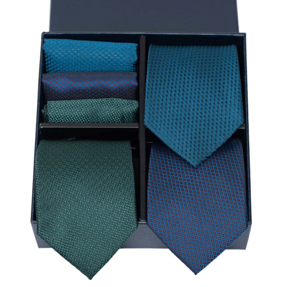 6-Piece Striped Silk-Touch Tie & Pocket Square Set | Gentleman's Wardrobe Box